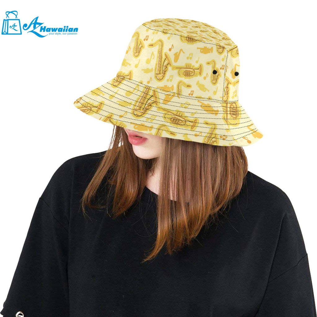 Saxophone cornet pattern yellow background Unisex Bucket Hat