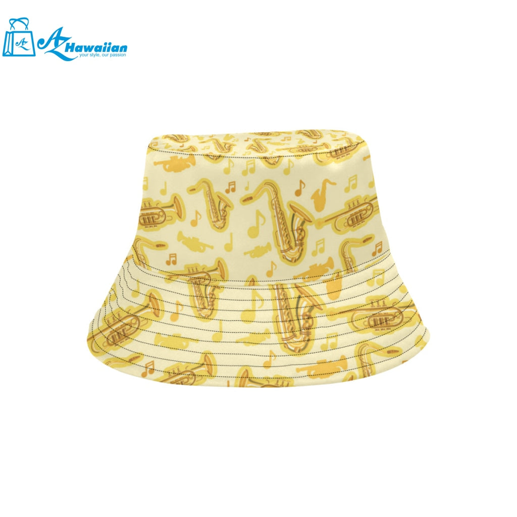 Saxophone cornet pattern yellow background Unisex Bucket Hat