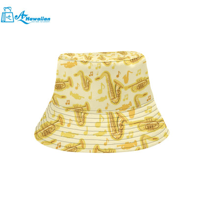 Saxophone cornet pattern yellow background Unisex Bucket Hat