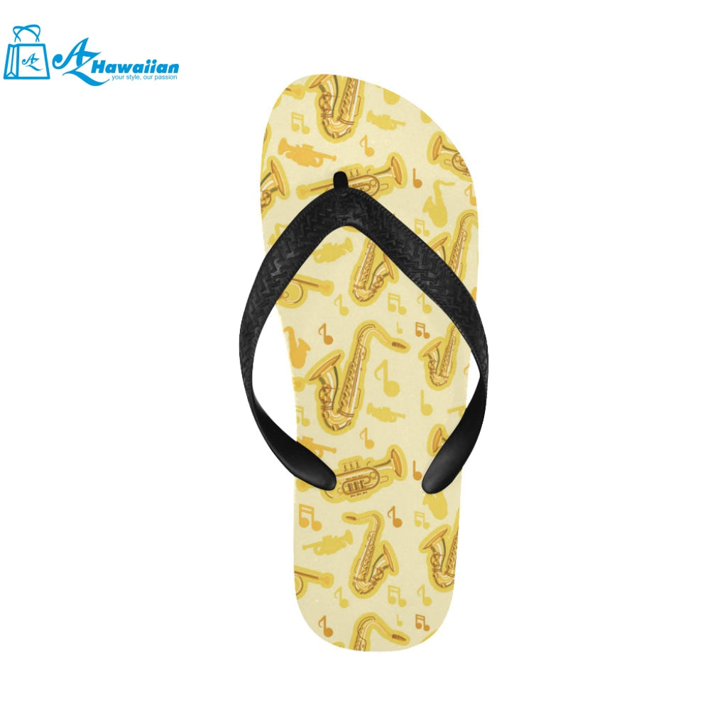 Saxophone cornet pattern yellow background Unisex Flip Flops