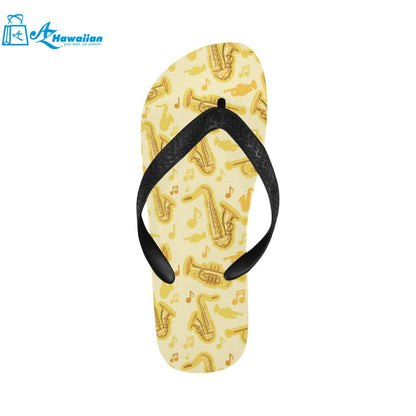 Saxophone cornet pattern yellow background Unisex Flip Flops