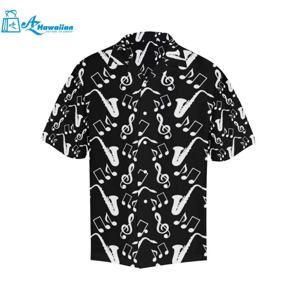 Saxophone Music Notes Treble Clef Black White Them Mens All Over Print Hawaiian Shirt