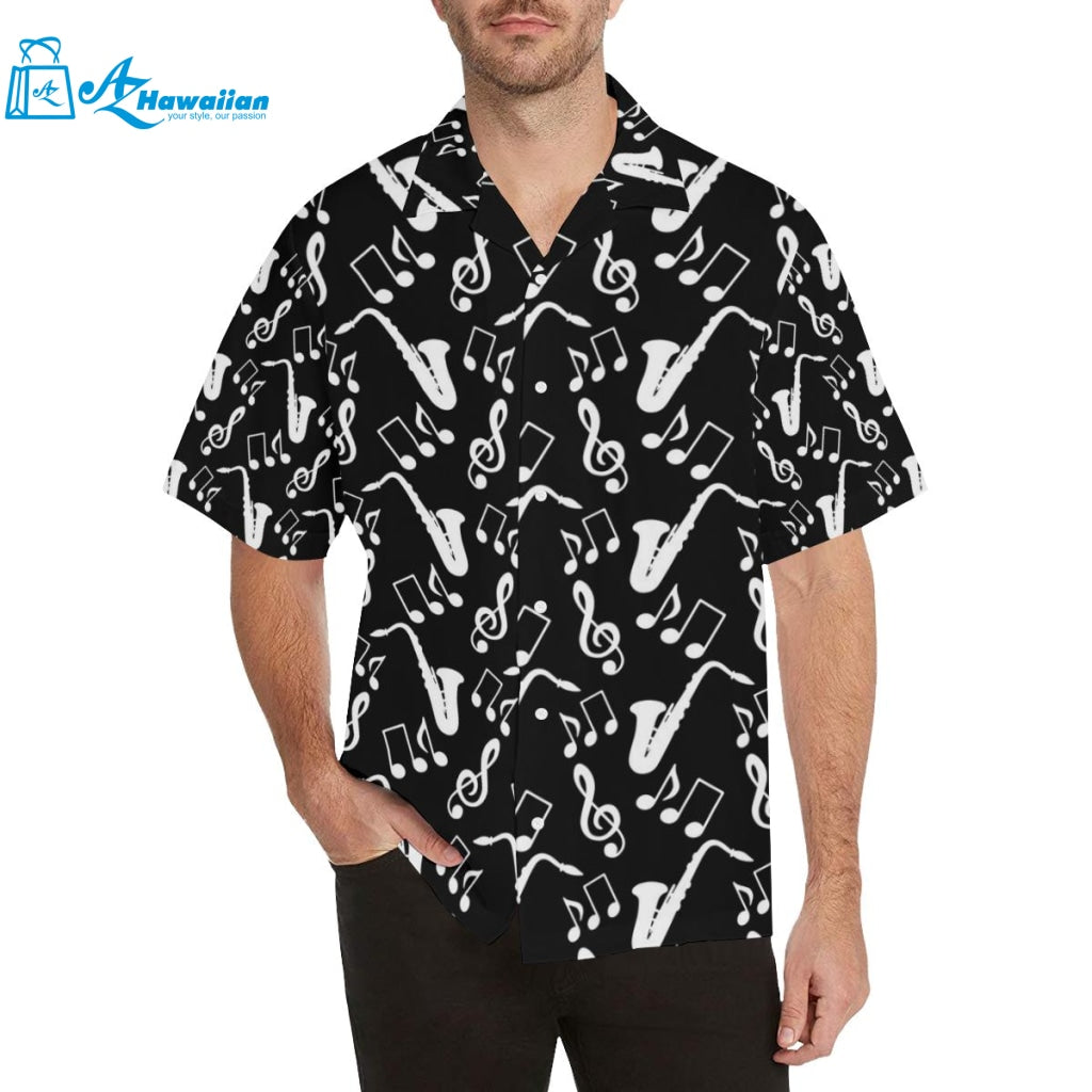 Saxophone Music Notes Treble Clef Black White Them Mens All Over Print Hawaiian Shirt