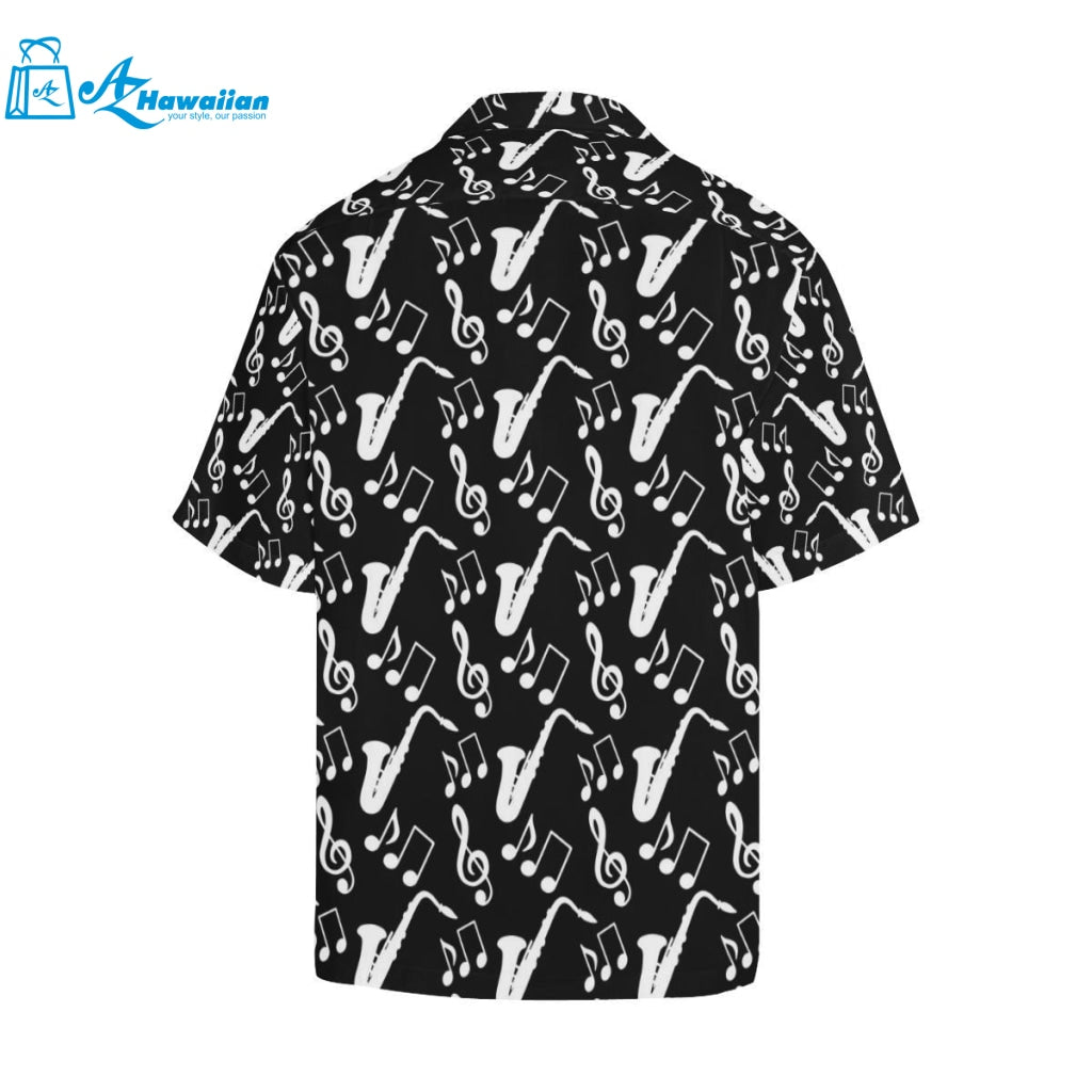 Saxophone Music Notes Treble Clef Black White Them Mens All Over Print Hawaiian Shirt