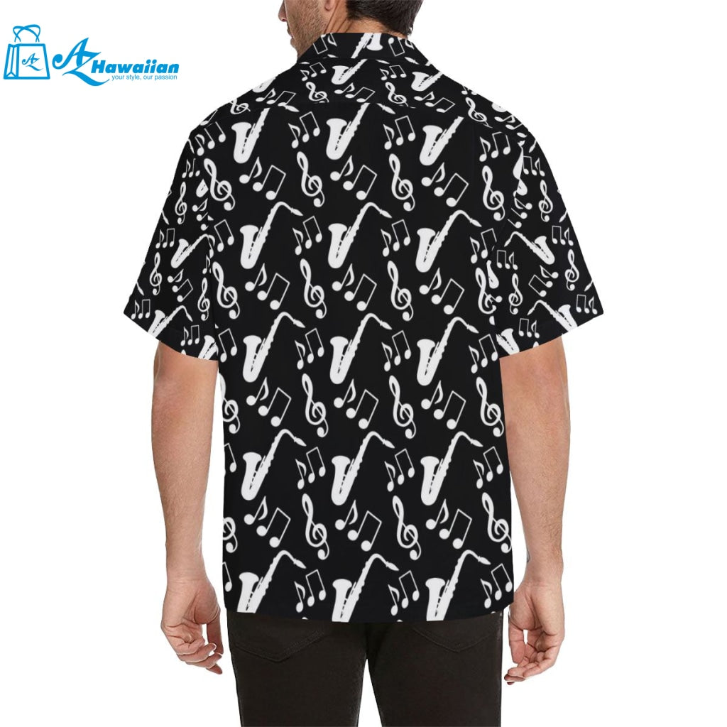 Saxophone Music Notes Treble Clef Black White Them Mens All Over Print Hawaiian Shirt