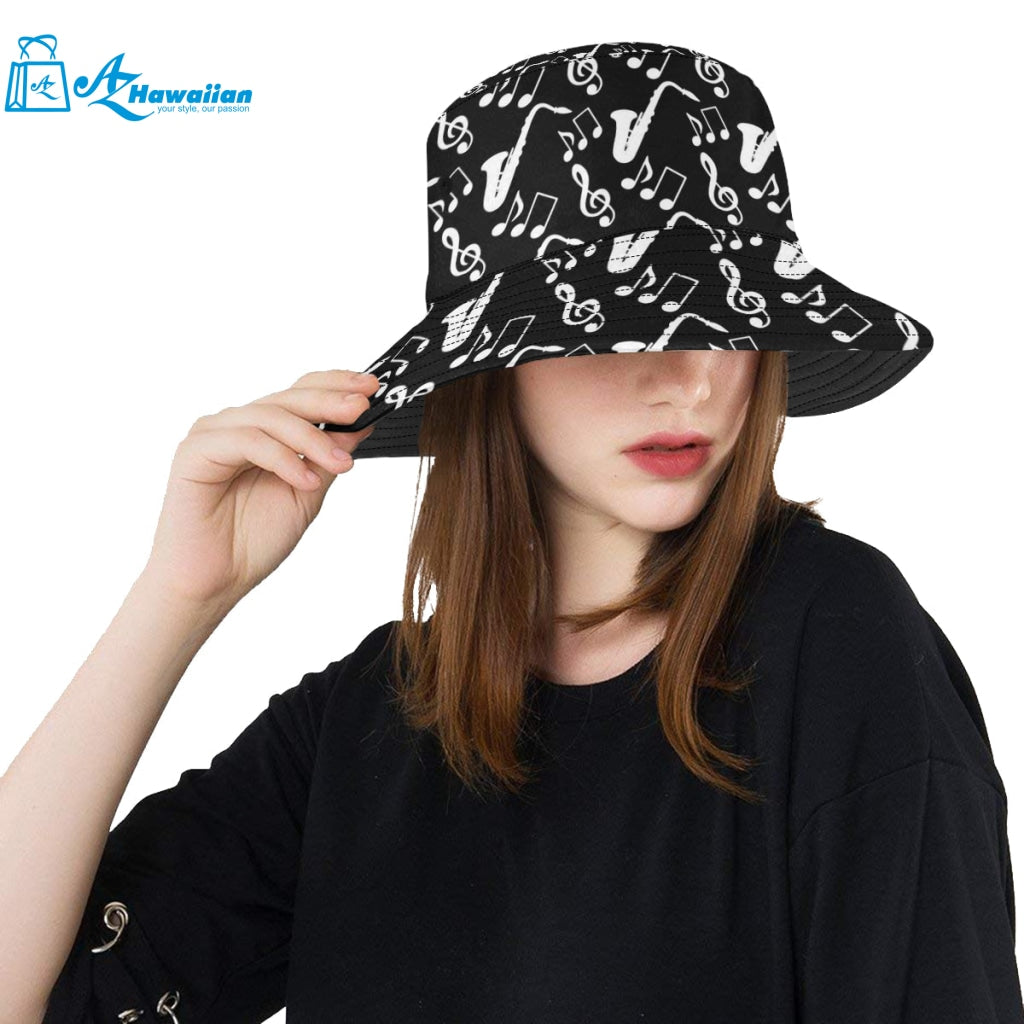 Saxophone music notes treble clef black white them Unisex Bucket Hat