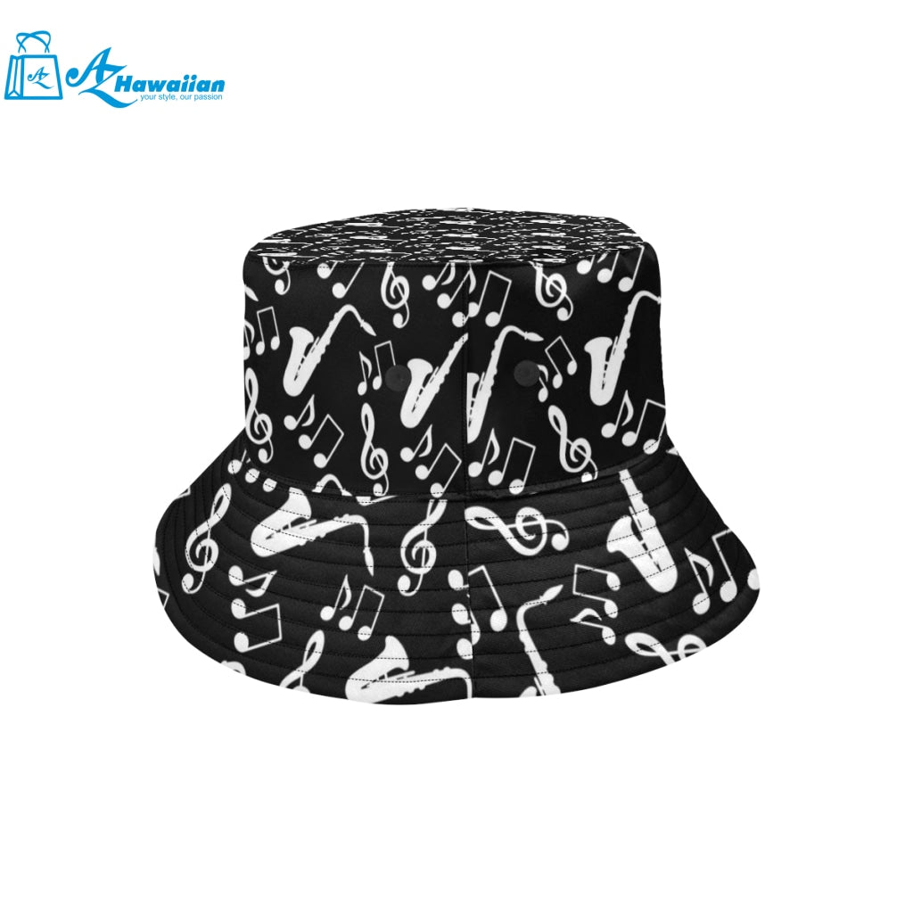 Saxophone music notes treble clef black white them Unisex Bucket Hat