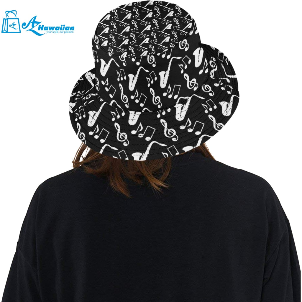 Saxophone music notes treble clef black white them Unisex Bucket Hat