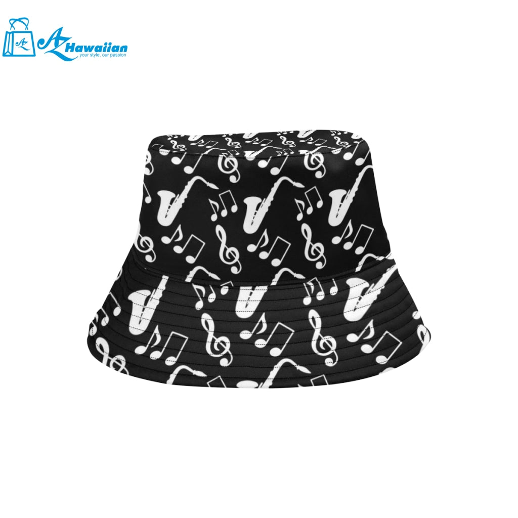 Saxophone music notes treble clef black white them Unisex Bucket Hat