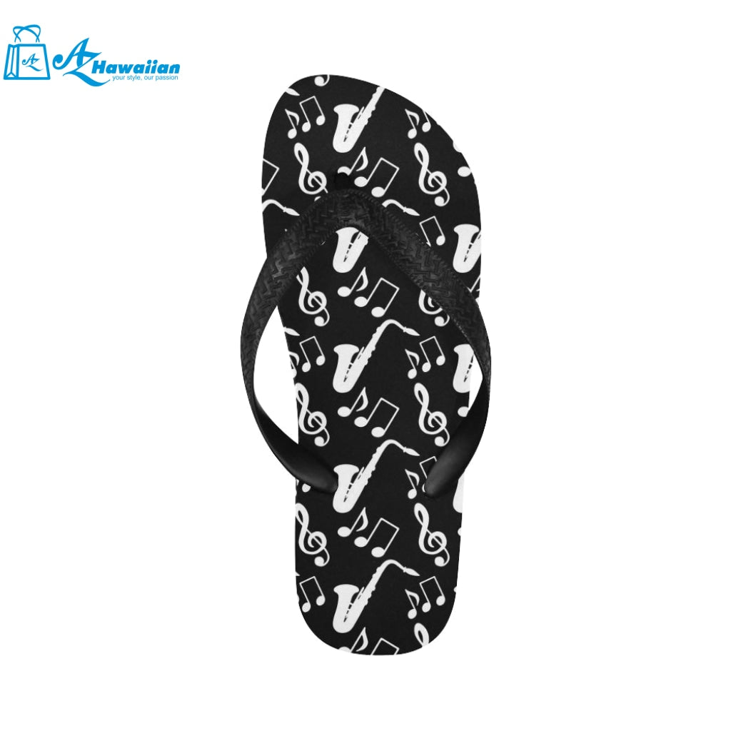 Saxophone music notes treble clef black white them Unisex Flip Flops