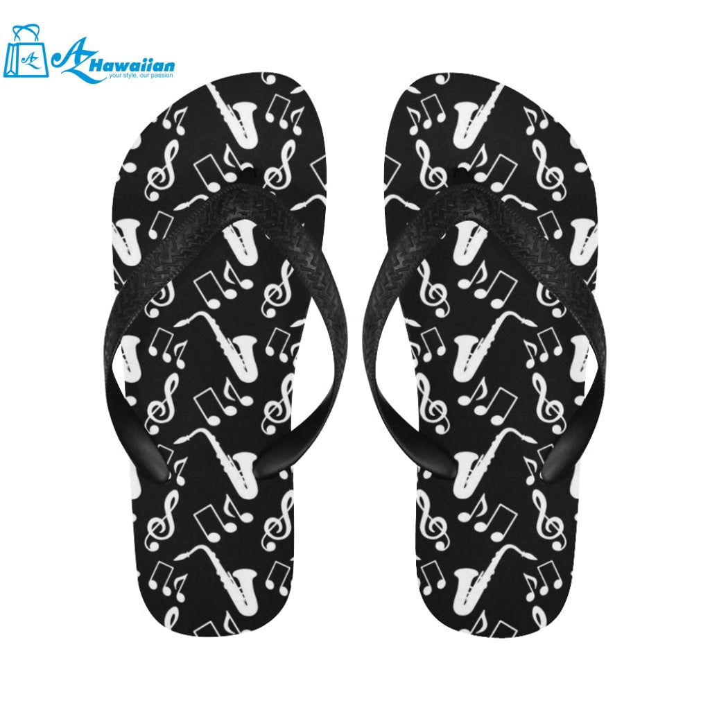 Saxophone music notes treble clef black white them Unisex Flip Flops