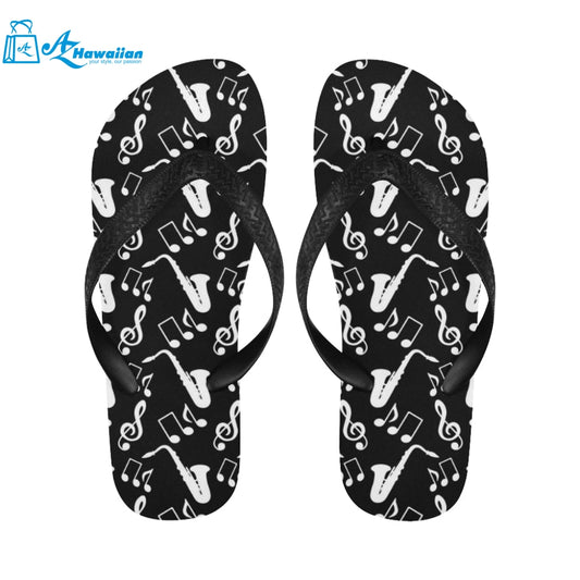 Saxophone music notes treble clef black white them Unisex Flip Flops