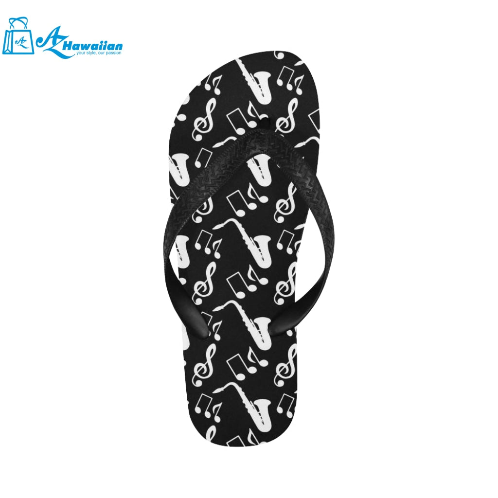 Saxophone music notes treble clef black white them Unisex Flip Flops