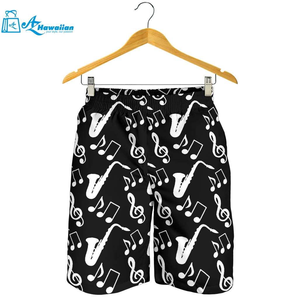 Saxophone Music Notes Treble Clef Black White Theme Men Shorts