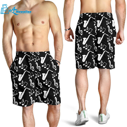 Saxophone Music Notes Treble Clef Black White Theme Men Shorts