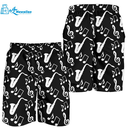 Saxophone Music Notes Treble Clef Black White Theme Men Shorts