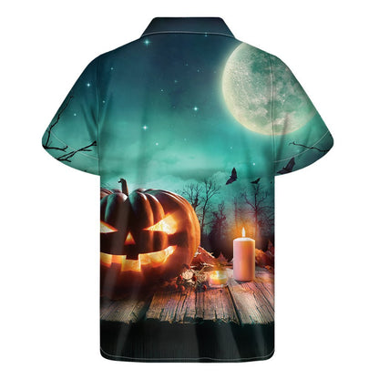 Scary Halloween Pumpkin Print Mens Short Sleeve Shirt Hawaiian