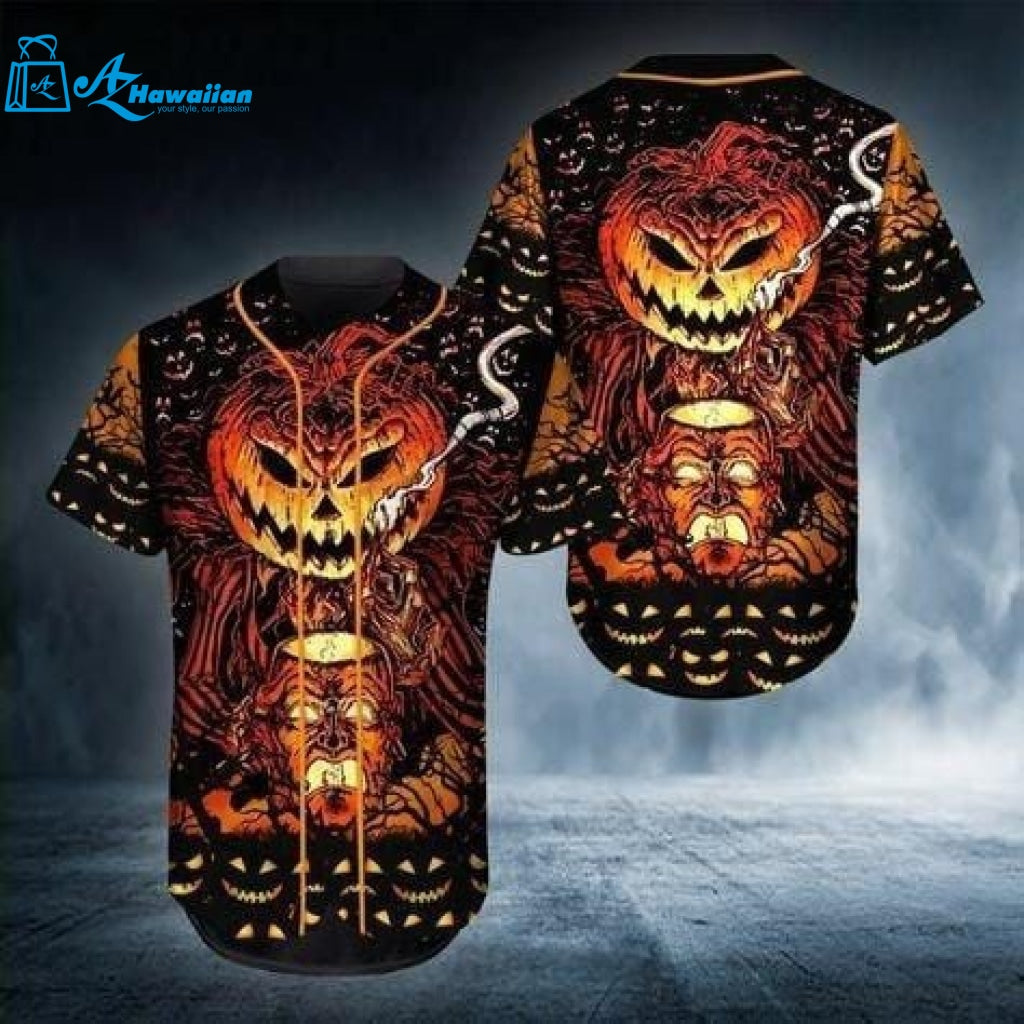 Scary Pumpkin Halloween All Over Print Unisex Baseball Jersey