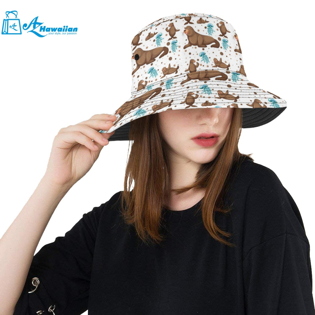 sea lion Seals jellyfish pattern Unisex Bucket Hat