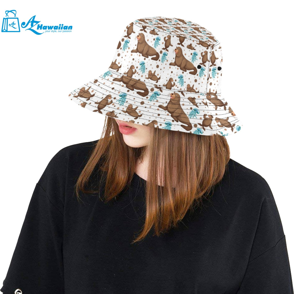 sea lion Seals jellyfish pattern Unisex Bucket Hat