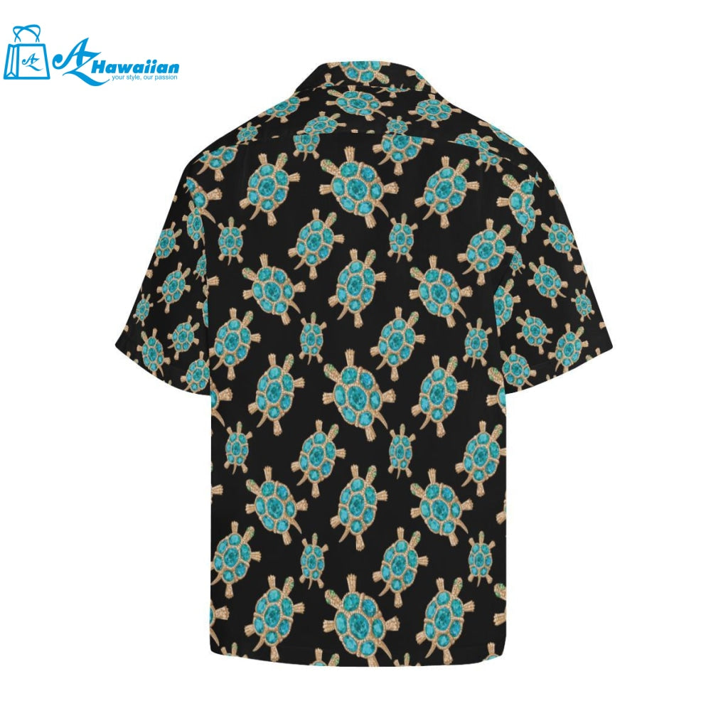 Sea Turtle Blue Stone Pattern Mens All Over Print Hawaiian Shirt