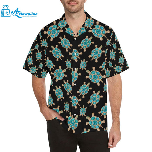 Sea Turtle Blue Stone Pattern Mens All Over Print Hawaiian Shirt