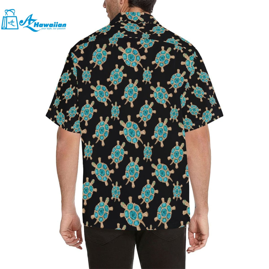 Sea Turtle Blue Stone Pattern Mens All Over Print Hawaiian Shirt