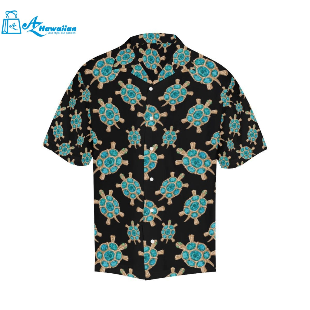 Sea Turtle Blue Stone Pattern Mens All Over Print Hawaiian Shirt