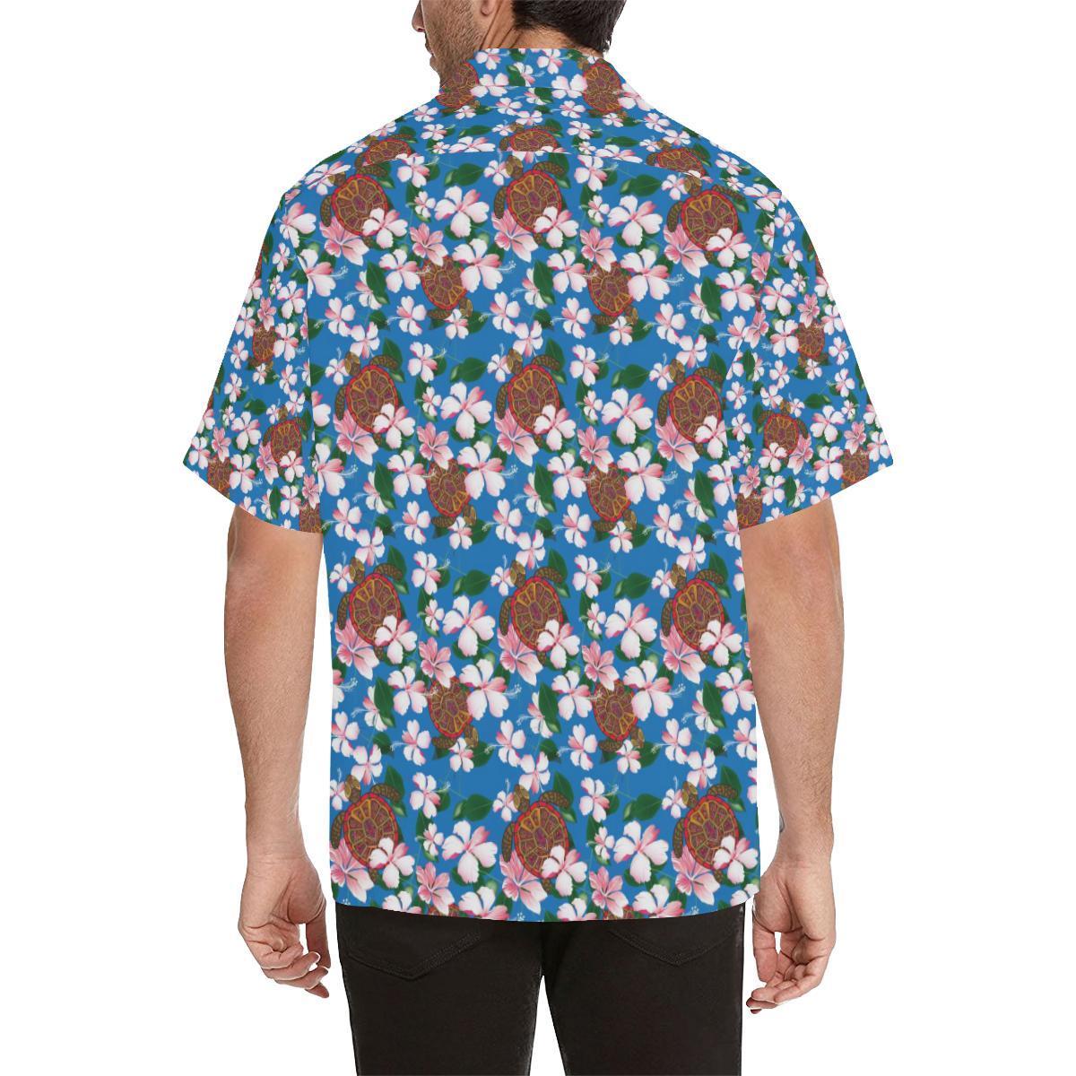 Sea Turtle Pink Hibiscus Hawaiian Print Shirt