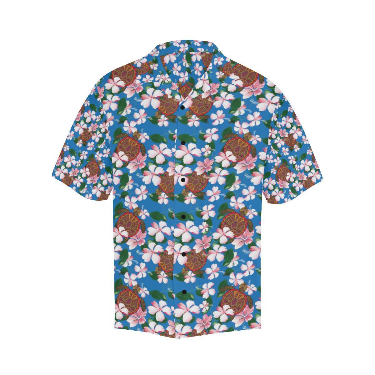 Sea Turtle Pink Hibiscus Hawaiian Print Shirt