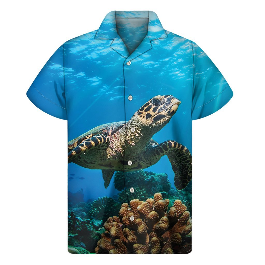 Sea Turtle Underwater Print Mens Short Sleeve Shirt Hawaiian