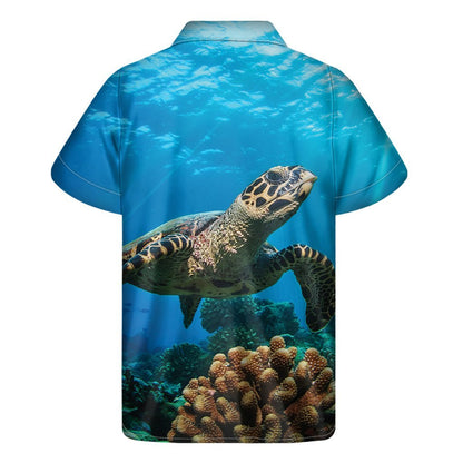 Sea Turtle Underwater Print Mens Short Sleeve Shirt Hawaiian