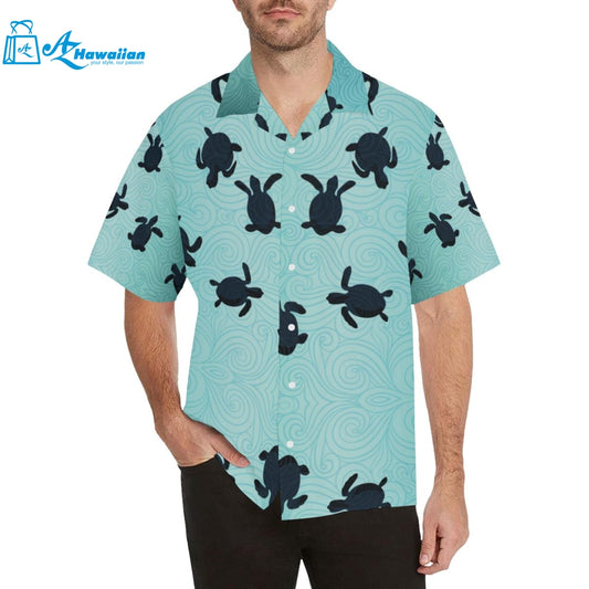 Sea Turtle With Blue Ocean Backgroud Mens All Over Print Hawaiian Shirt