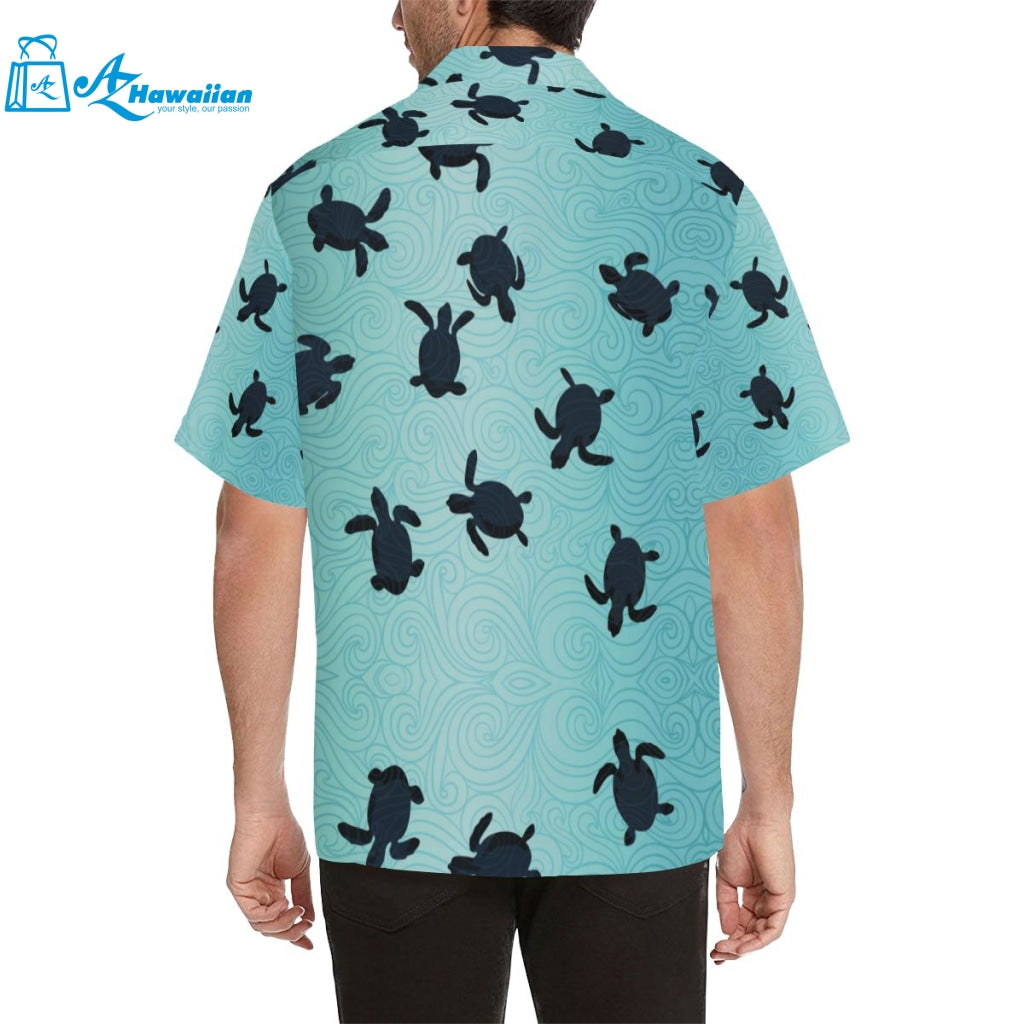 Sea Turtle With Blue Ocean Backgroud Mens All Over Print Hawaiian Shirt