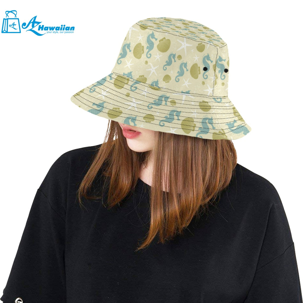 Seahorse shell starfish pattern background Unisex Bucket Hat