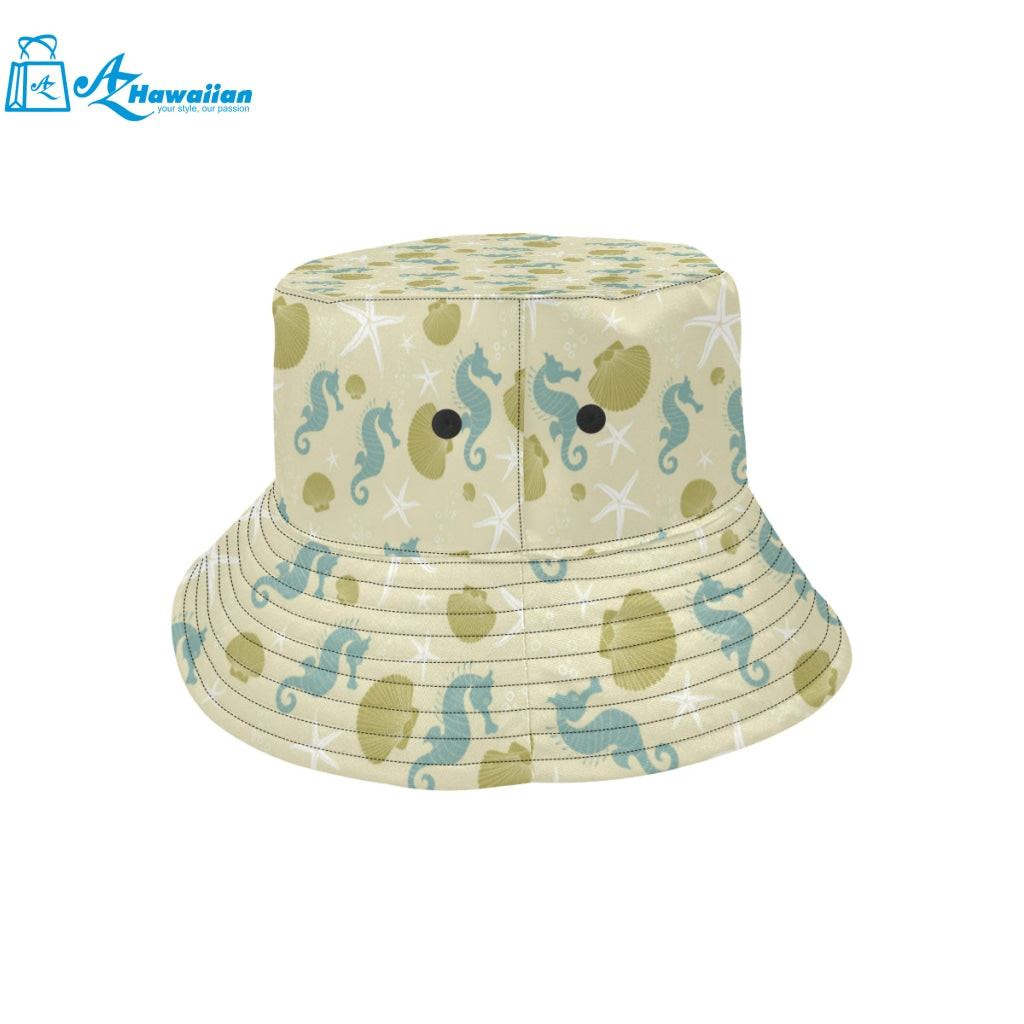 Seahorse shell starfish pattern background Unisex Bucket Hat