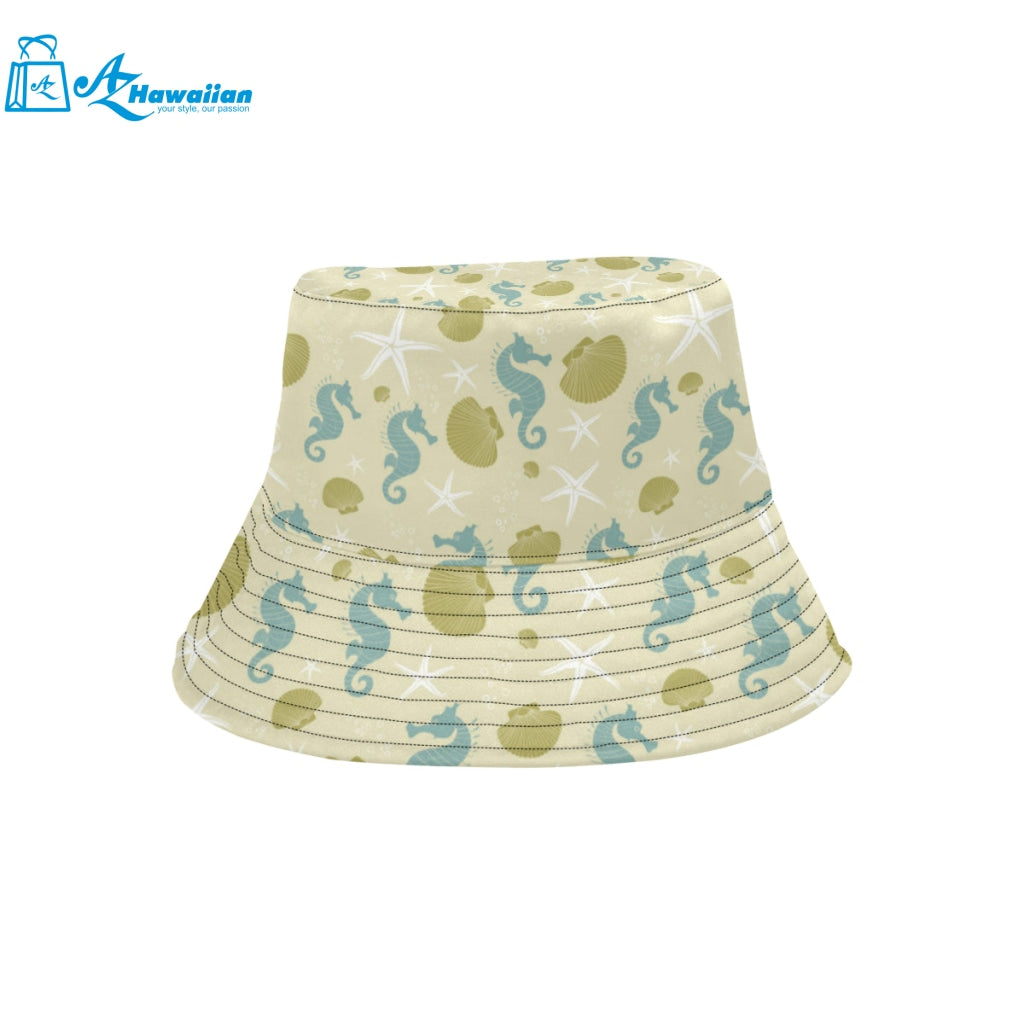 Seahorse shell starfish pattern background Unisex Bucket Hat