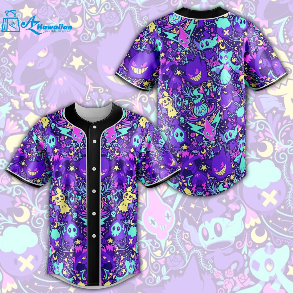 Seamless Pokemon Pattern Baseball Jersey 