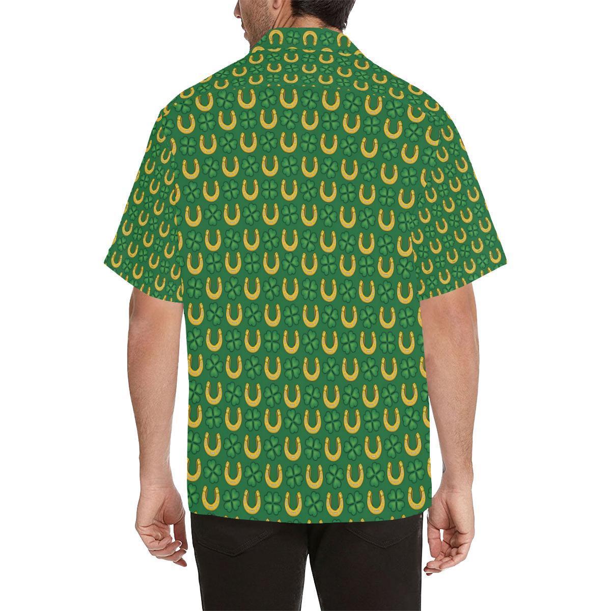 Shamrock Horseshoes Print Pattern Hawaiian Shirt