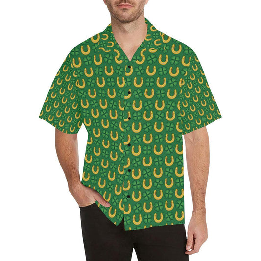 Shamrock Horseshoes Print Pattern Hawaiian Shirt