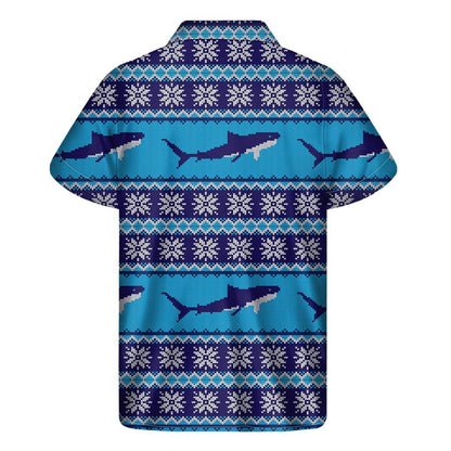 Shark Knitted Pattern Print Mens Short Sleeve Shirt Hawaiian