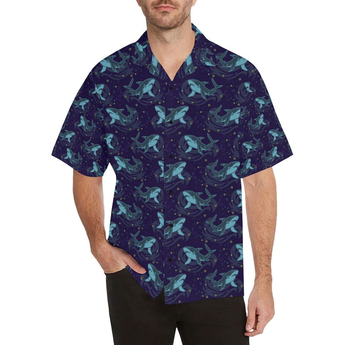 Shark Themed Print Hawaiian Shirt