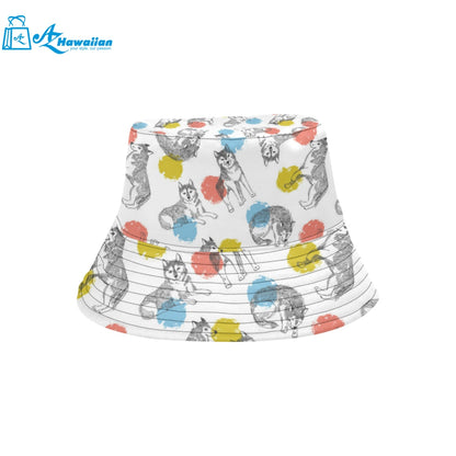 Siberian husky and colorful circle pattern Unisex Bucket Hat