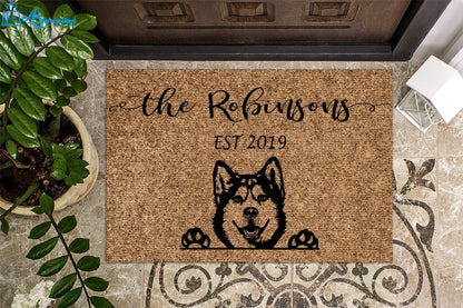 Siberian Husky Dog v2 Puppy Personalized Doormat Custom Doormat Welcome Mat Housewarming Gift Last Name Door Mat