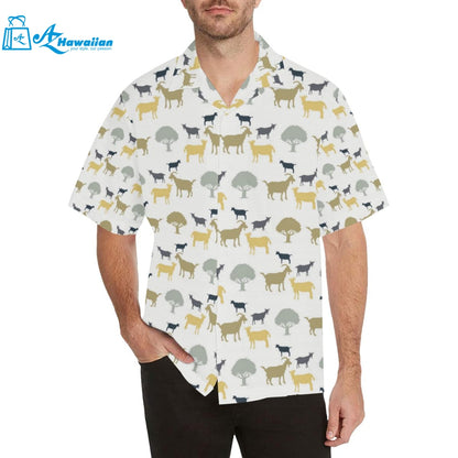 Silhouettes Of Goat And Tree Pattern Mens All Over Print Hawaiian Shirt