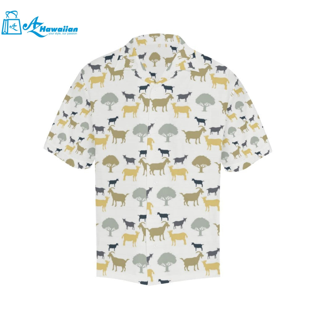 Silhouettes Of Goat And Tree Pattern Mens All Over Print Hawaiian Shirt