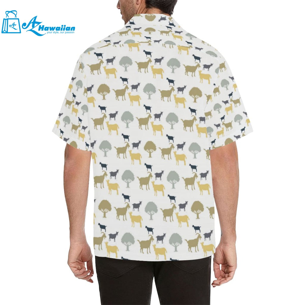 Silhouettes Of Goat And Tree Pattern Mens All Over Print Hawaiian Shirt