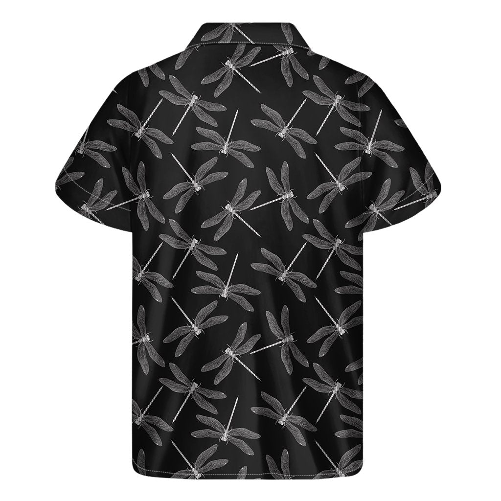 Silver Dragonfly Pattern Print Mens Short Sleeve Shirt Hawaiian