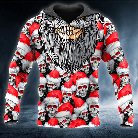 Christmas Glowing Eye Santa Skull 3D All Over Printed Unisex Hoodie US Size