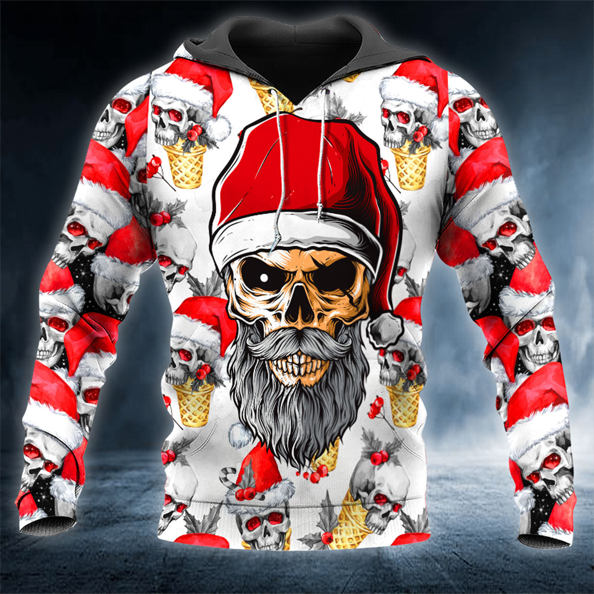 Merry Christmas Ice Cream Santa Skull 3D All Over Printed Unisex Hoodie US Size